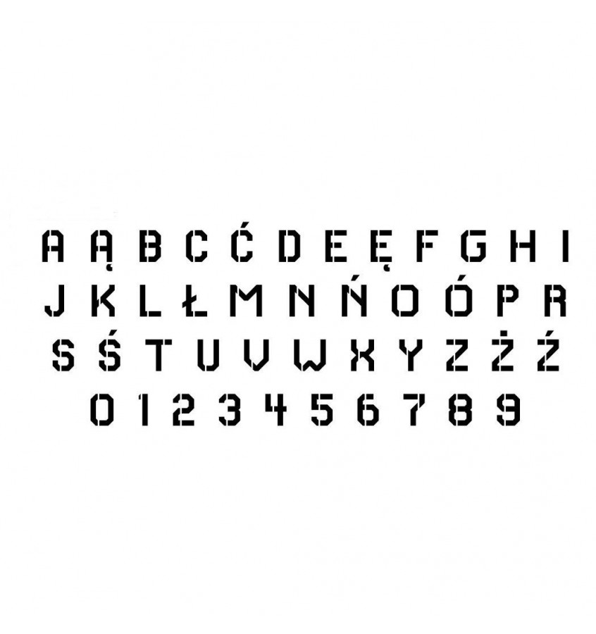 Komplet 44 szablony LITERY i CYFRY  z tworzywa - czcionka carrier - wys. 5 cm gr. 03mm