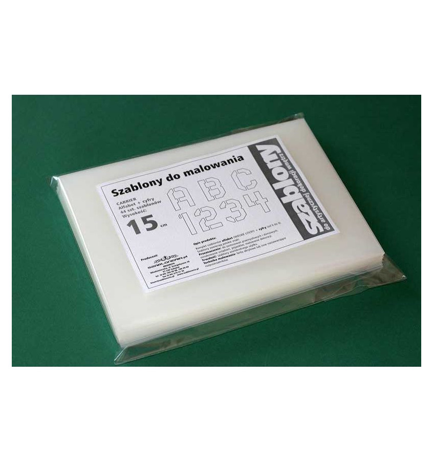 Komplet 44 szablonów LITER i CYFR z tworzywa - czcionka carrier - wys. 50 cm gr. 03mm