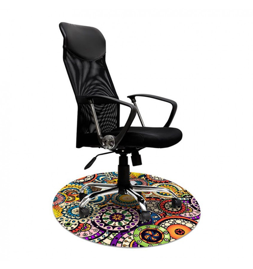 Elastyczna mata pod krzesło biurowe okrągła śr. 100cm gr. 22mm wzór 056 - KOLOROWE MANDALE 