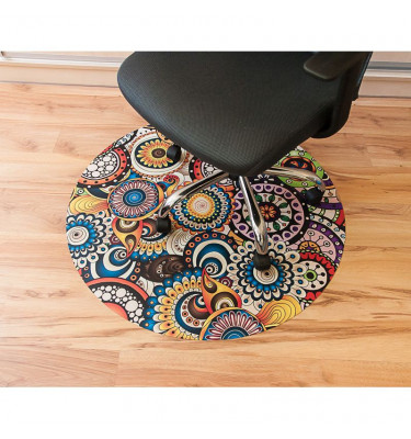 Elastyczna mata pod krzesło biurowe okrągła śr. 100cm gr. 22mm wzór 056 - KOLOROWE MANDALE 