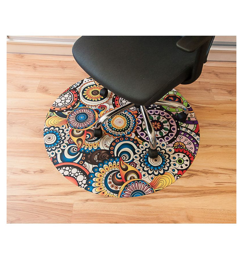 Elastyczna mata pod krzesło biurowe okrągła śr. 100cm gr. 22mm wzór 056 - KOLOROWE MANDALE 