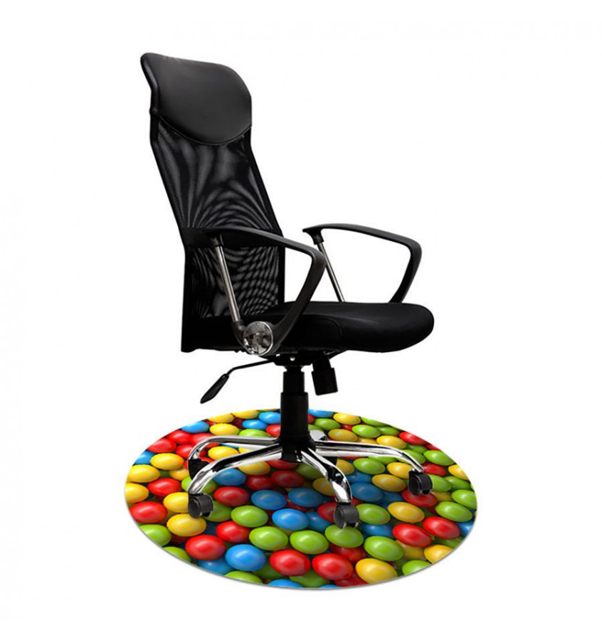 Elastyczna mata ochronna pod fotel biurowy okrągła 100cm z grafiką  PIŁECZKI  - 050 gr. 22mm