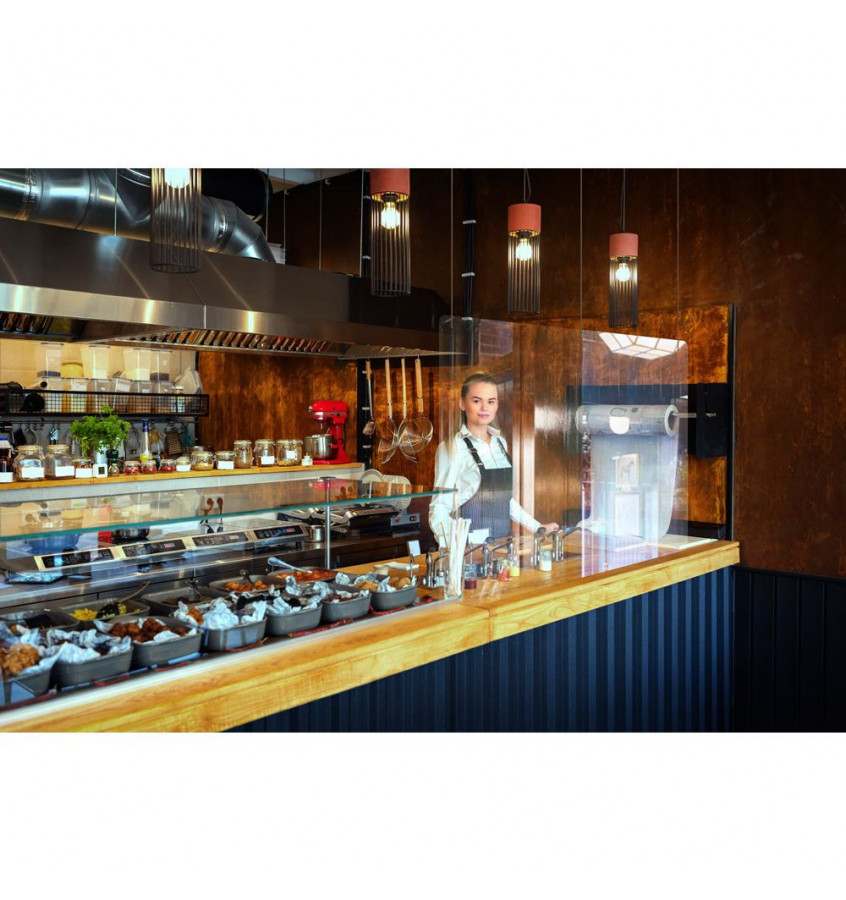 Wielka przezroczysta osłona ochronna nad biurko ladę 140x100 cm z wycięciem