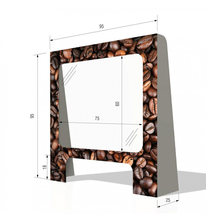 Stojąca osłona ochronna na ladę na biurko 95x95cm z taśmą mocującą wzór KAWA