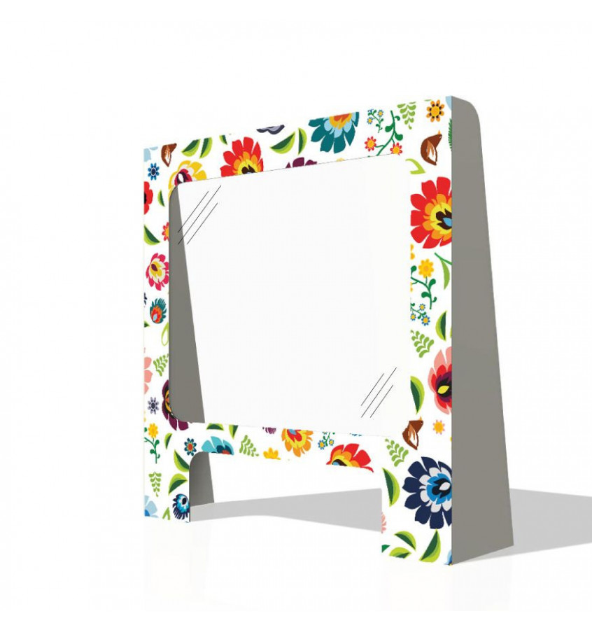 Stojąca osłona ochronna na ladę lub biurko 95x95cm z taśmą mocującą wzór FOLK