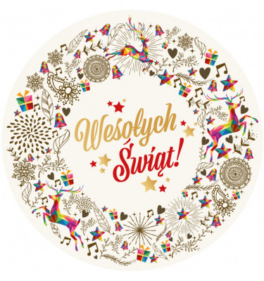 Podkładka pod choinkę 100cm gr. 22mm - Świąteczny nadruk białe tło wodoodporna