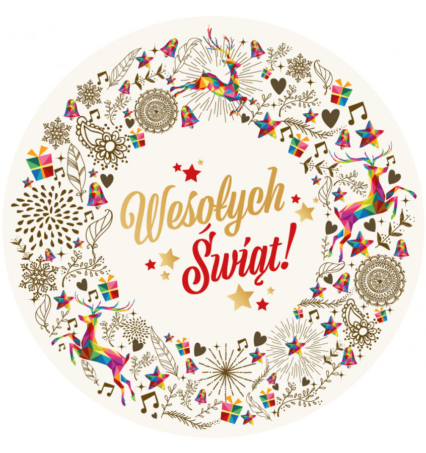 Podkładka pod choinkę 100cm gr. 22mm - Świąteczny nadruk białe tło wodoodporna