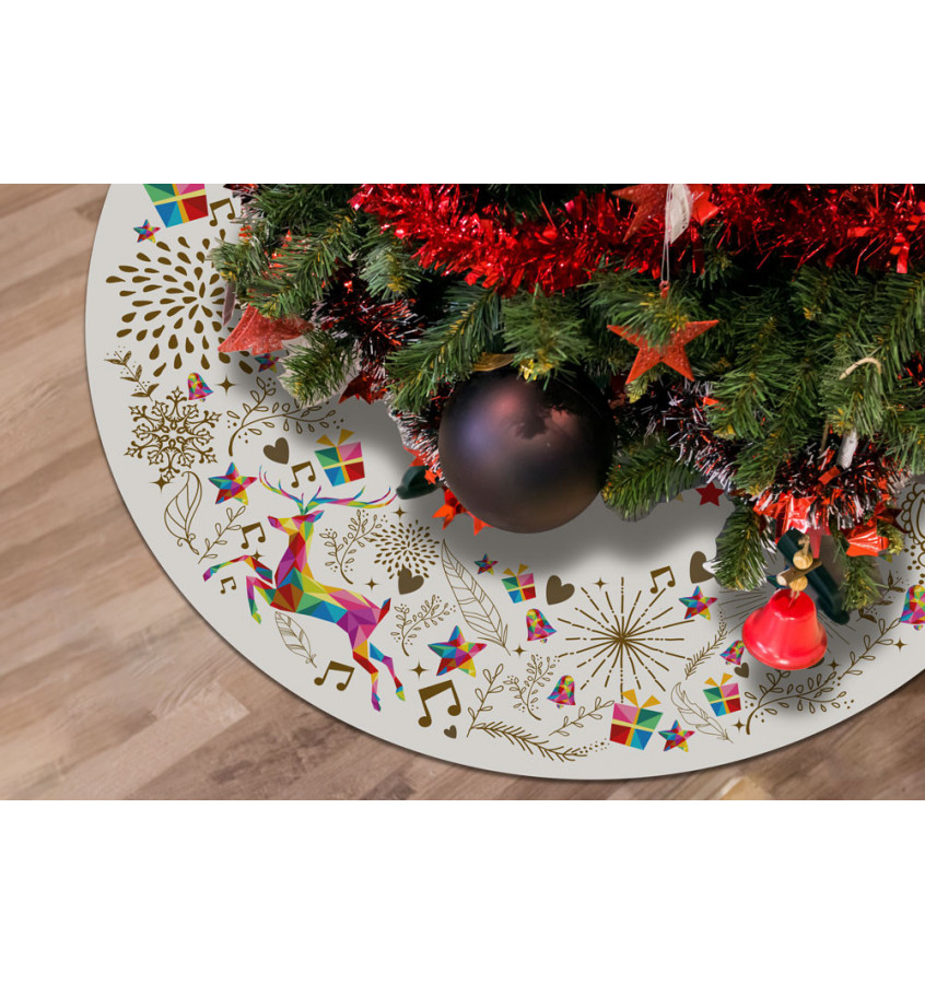 Podkładka pod choinkę 100cm gr. 22mm - Świąteczny nadruk białe tło wodoodporna