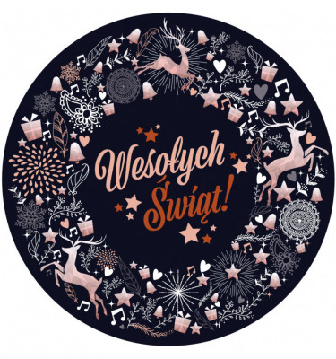 Mata pod choinkę 100cm gr. 22mm - Świąteczny nadruk czarne tło 