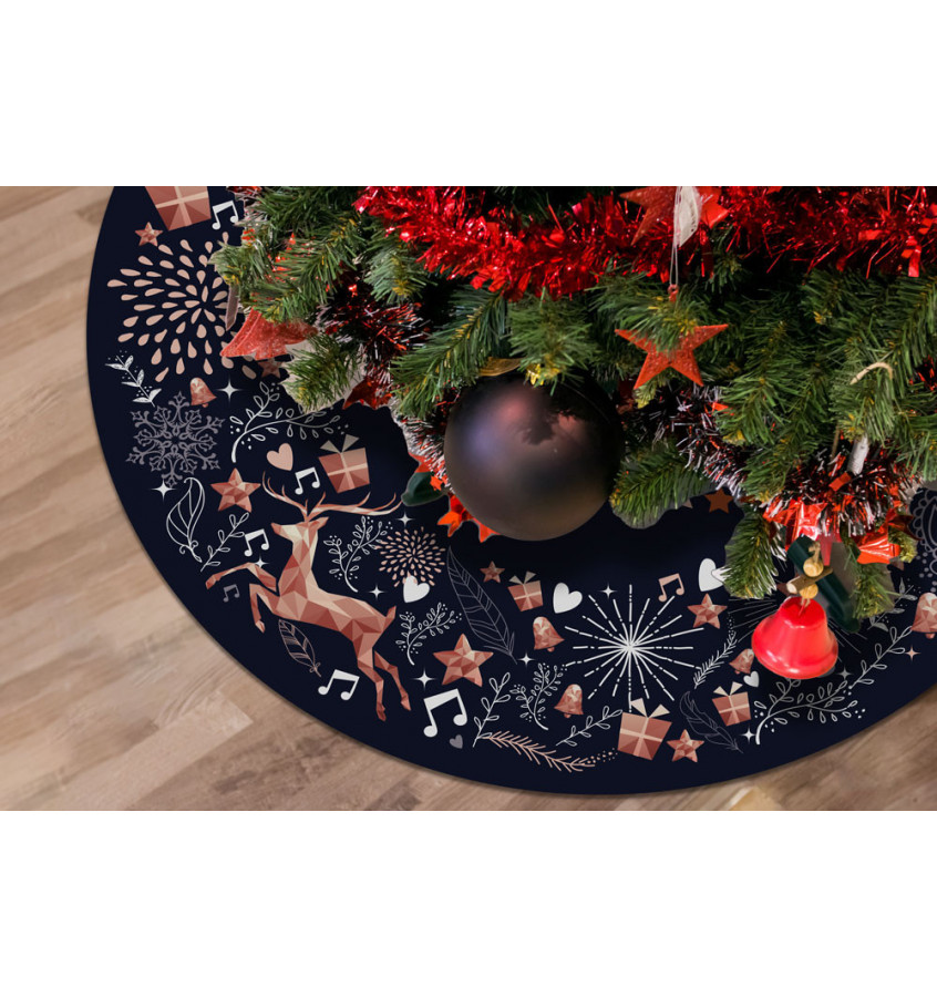 Mata pod choinkę 100cm gr. 22mm - Świąteczny nadruk czarne tło 