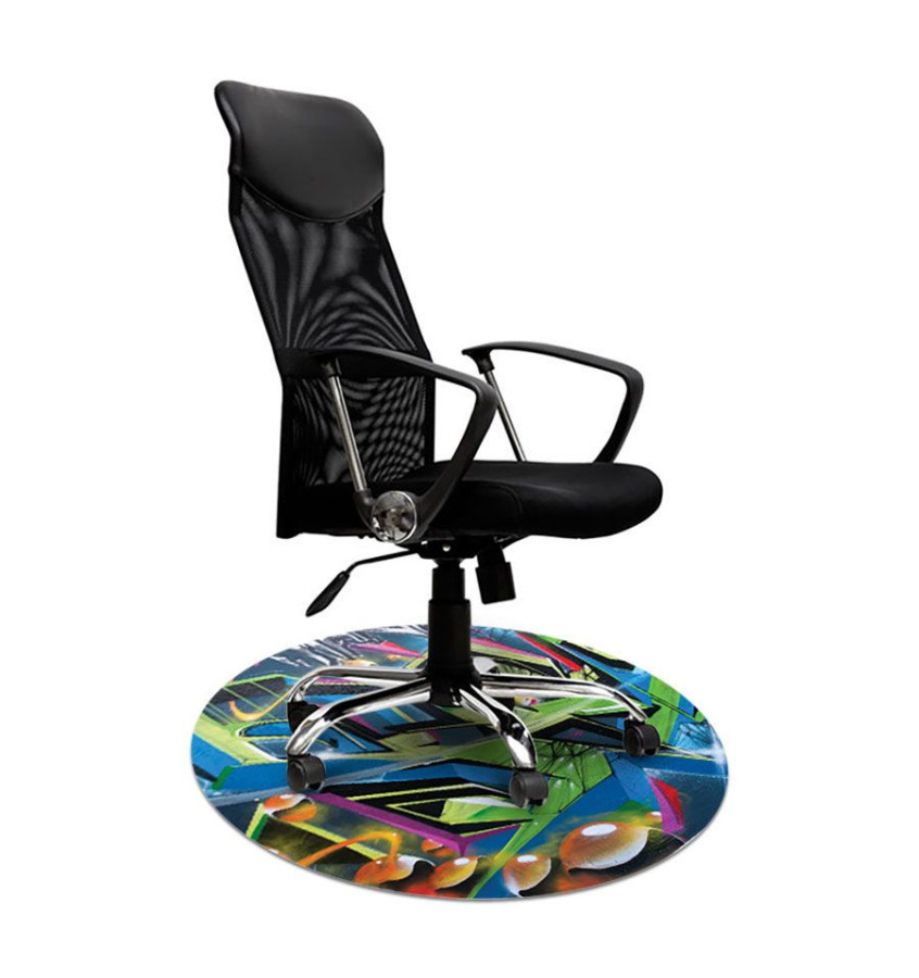 Mata ochronna pod krzesło na kółkach z grafiką 047 GRAFFITI - pod fotel obrotowy - okrągła 100cm gr. 13mm