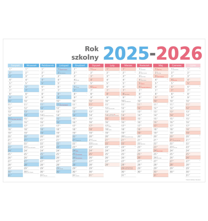 Planer kalendarz SZKOLNY A0 na rok 2025/26 119x84 cm ścieralny