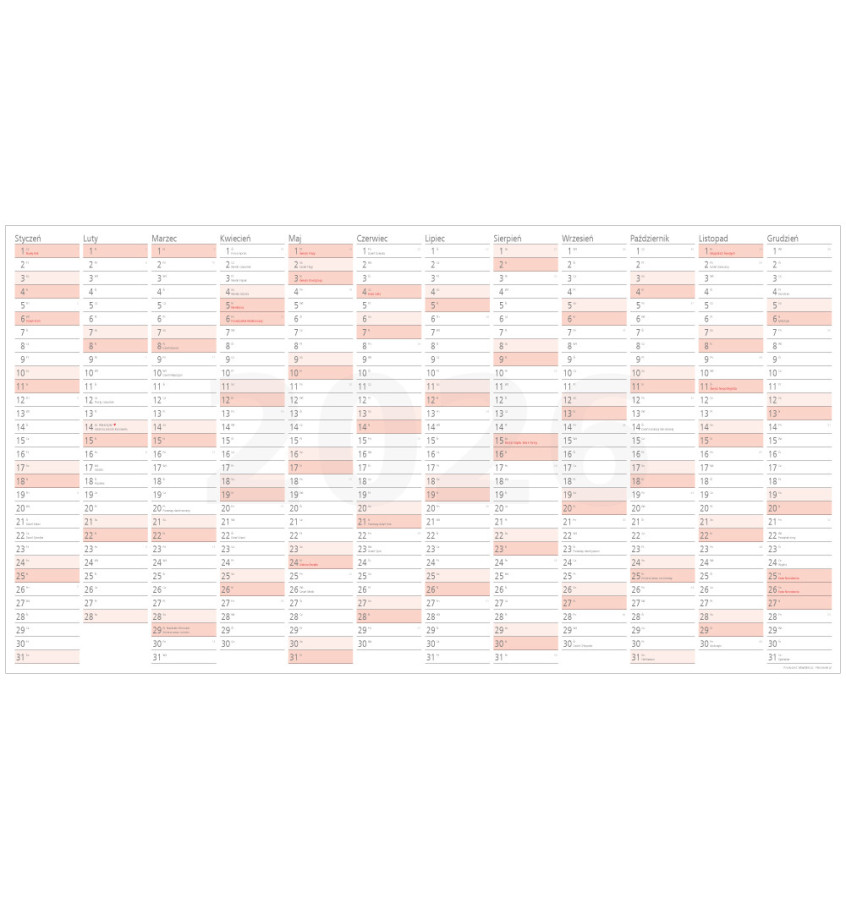 Planer ścienny 2026 MEGA kalendarz 190x102cm mocowanie smoprzylepne