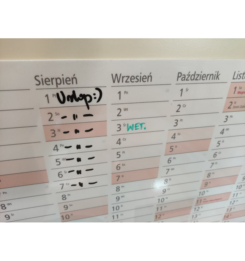 Tablica sztywny planer 2026 138x975 cm kalendarz suchościeralny B0 tworzywo