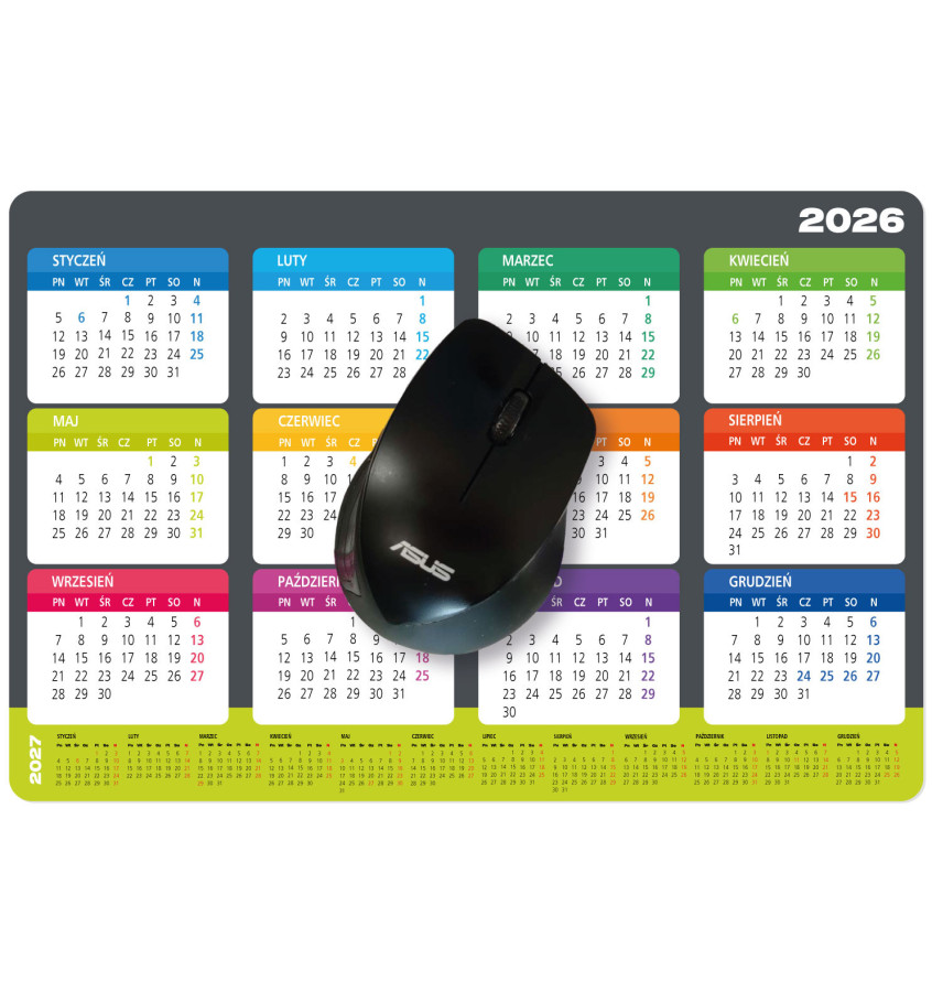 Podkładka pod myszkę z kalendarzem 2026 2027 wielkość 30x20cm