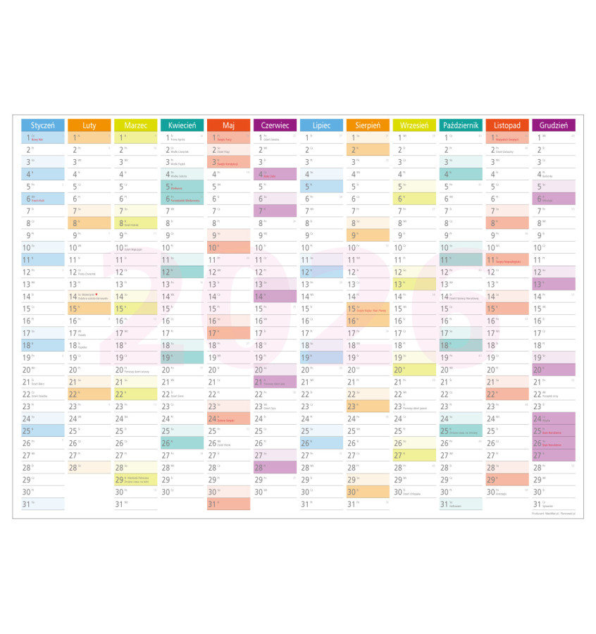 Planer ścienny 2026 A1 84x59cm kalendarz suchościeralny
