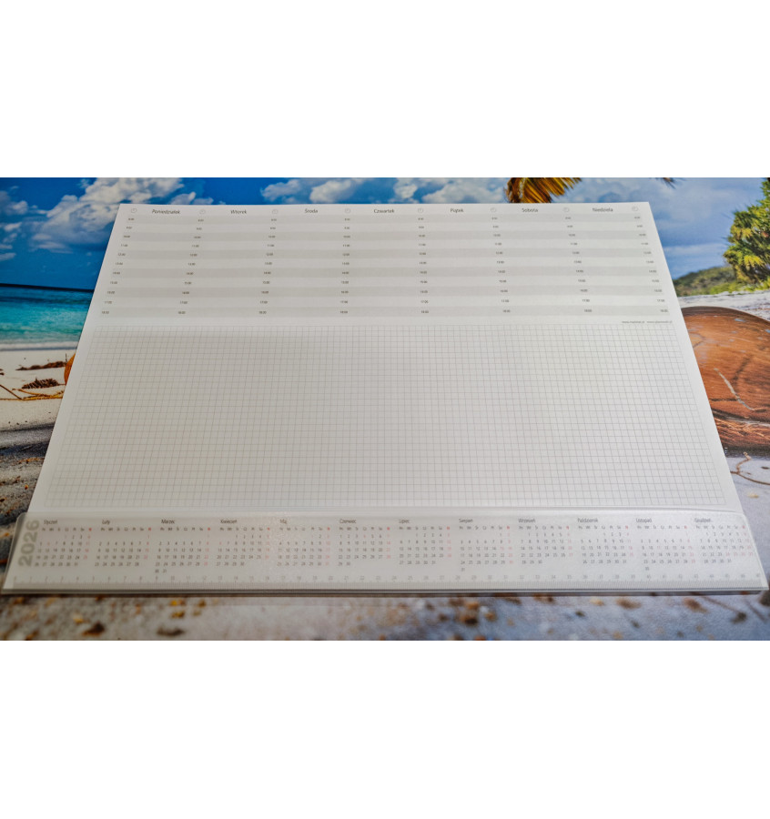 Biuwar 2026 blok notesowy B3 na biurko z kalendarzem na listwie zabezpieczającej
