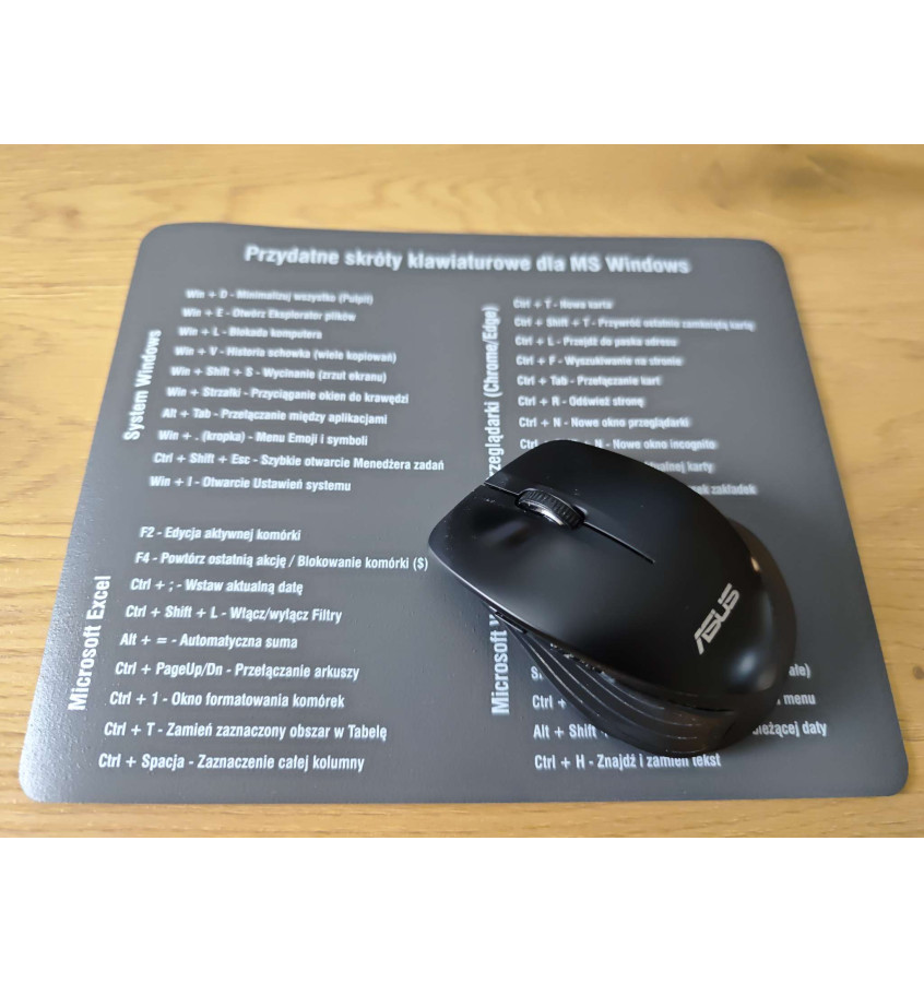 Podkładka pod mysz 25x20 cm ze skrótami Windows, Excel i Word
