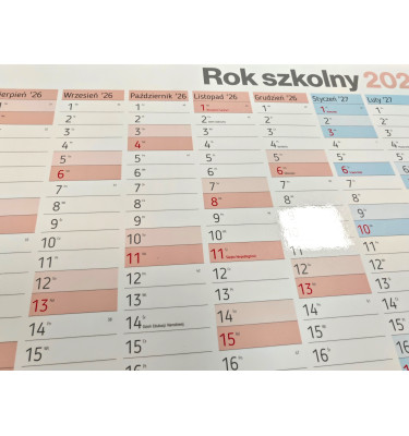Suchościeralny kalendarz B0 na rok SZKOLNY 2026/27 144x102 cm