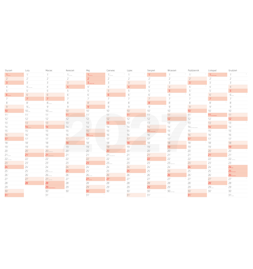 Planer ścienny 2027 MEGA kalendarz 190x102cm mocowanie smoprzylepne