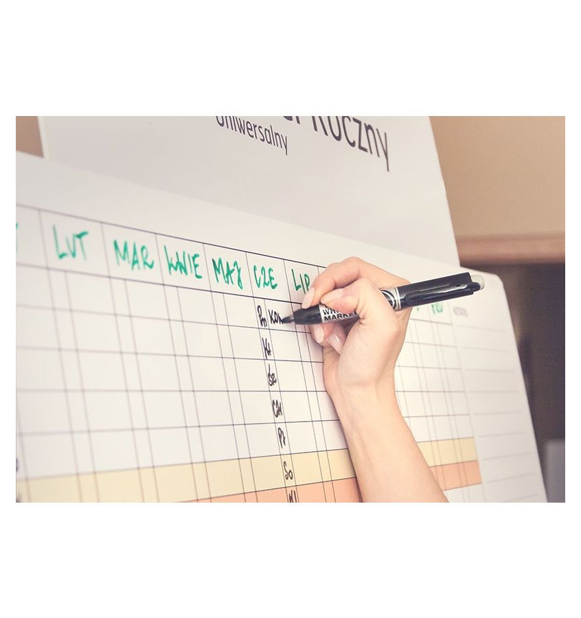 Stojący planer roczny uniwersalny suchościeralny+ markery z gąbką GRATIS