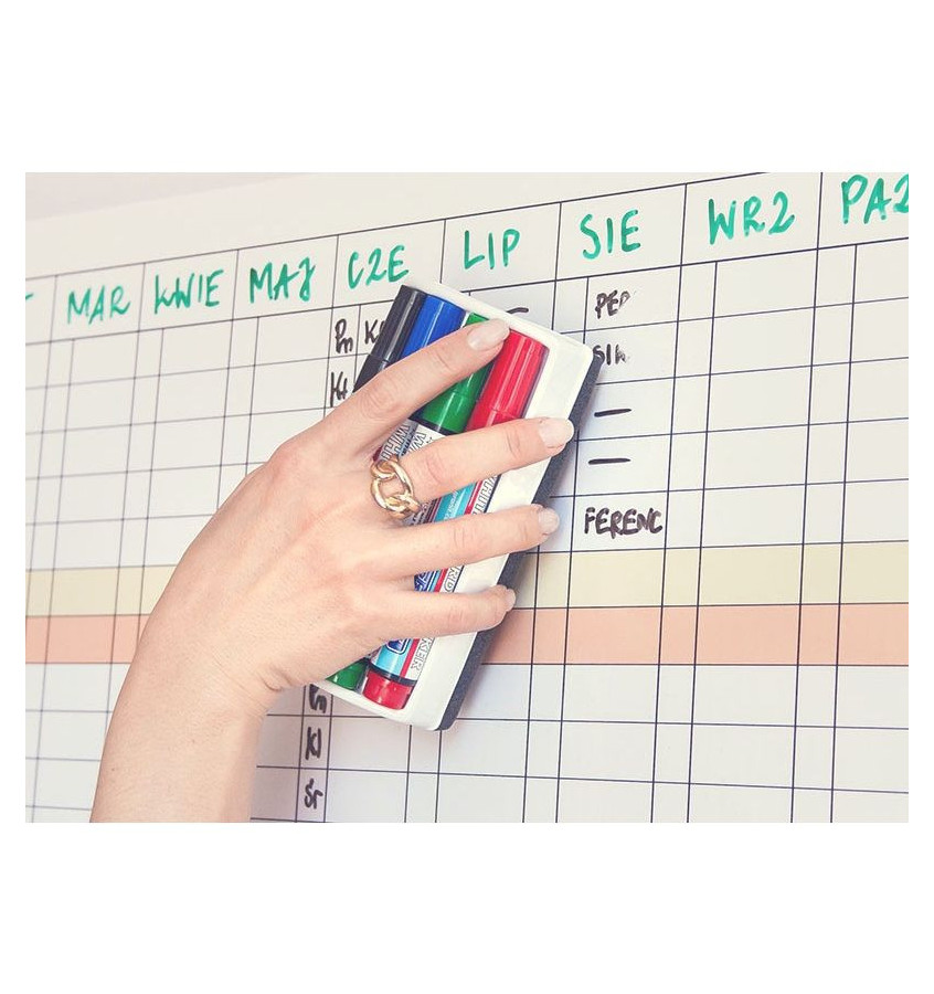 Stojący planer roczny uniwersalny suchościeralny+ markery z gąbką GRATIS