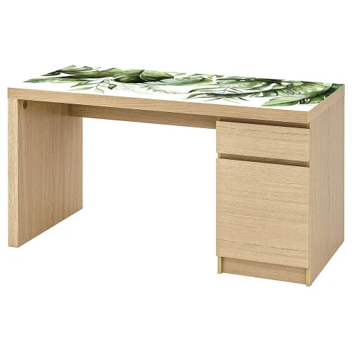 Tak wygląda biurko malm dąb 140 x 65 z podkładką elastyczną Egzotyczne liście