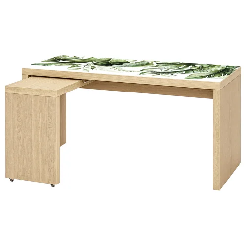 Tak wygląda biurko malm dąb 151 x 65 z podkładką elastyczną Egzotyczne liście